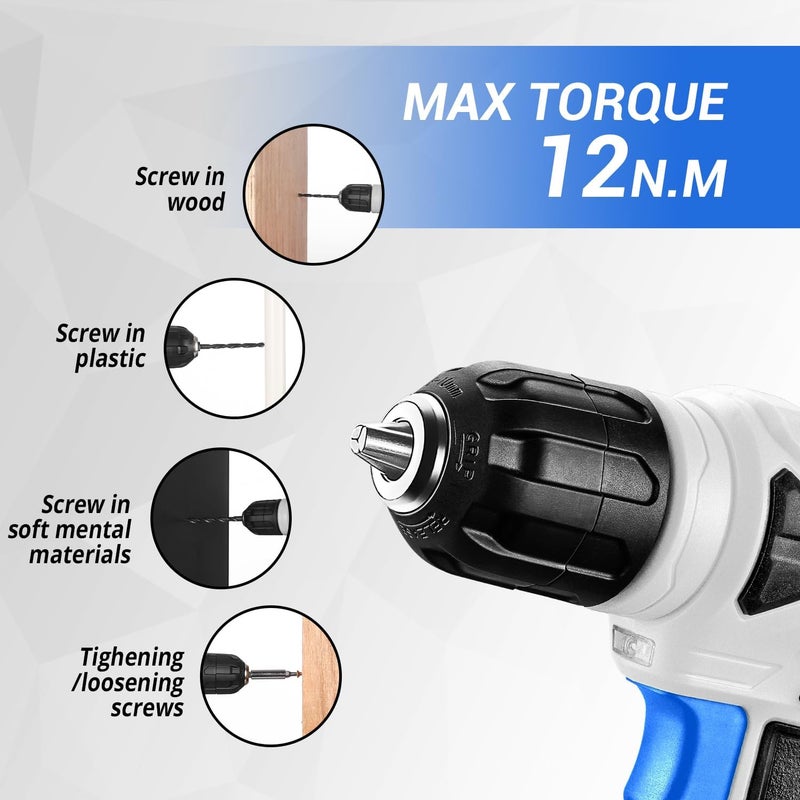DEKOPRO Drill Set: Tool Set with 8V Blue Cordless Drill, Home Tool Kit with Drill, Hand Tool Kits for Women 126 Piece - Image 5